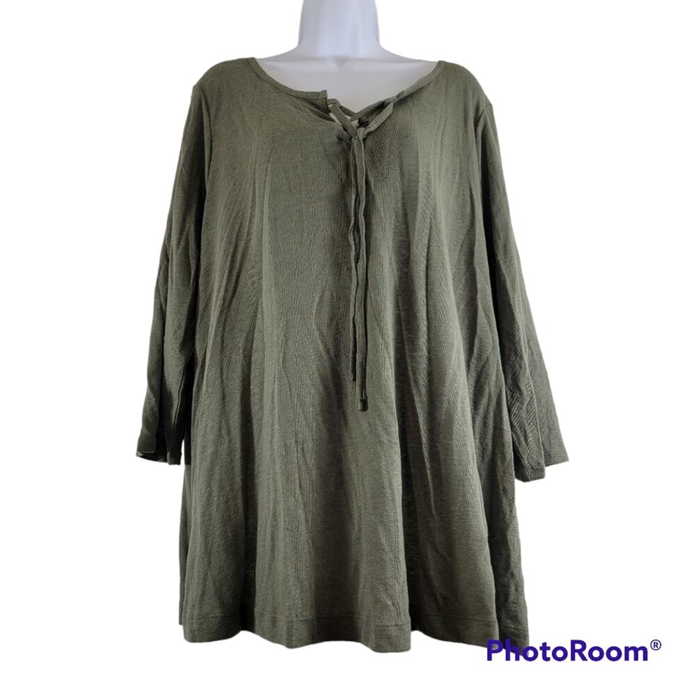 Lane Bryant Olive Green Lace Up 3/4 Sleeve Top NWT 18/20